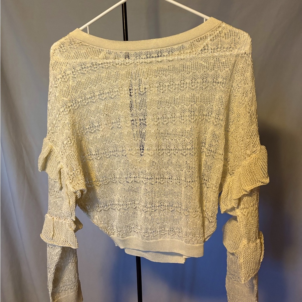 NWT Anthropologie shear lace long sleeve crop sweater shirt